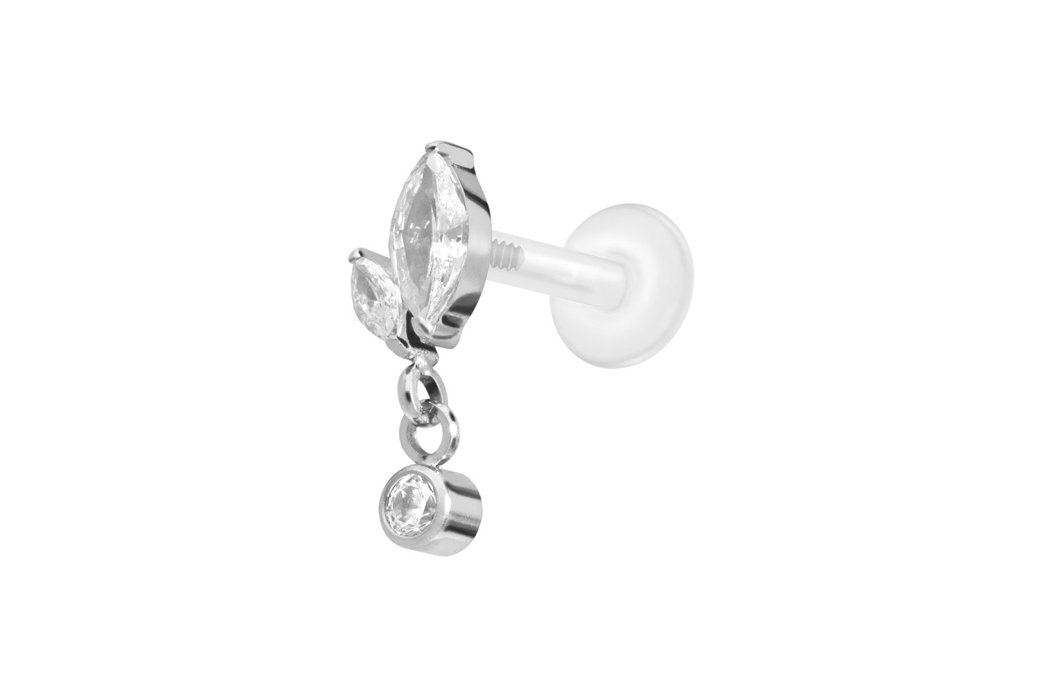 PTFE Labret Piercing mit Innengewinde + Titan-Aufsatz KNOSPE + KRISTALL